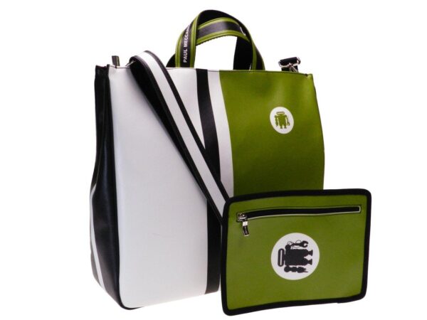 MAXI TOTE BAG DARK GREEN, BLACK AND WHITE COLOURS. AIRSTONE MODEL MADE OF SOFT SYNTHETIC LEATHER. - Unique Pieces Paul Meccanico