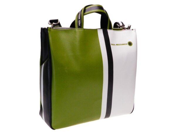 MAXI TOTE BAG DARK GREEN, BLACK AND WHITE COLOURS. AIRSTONE MODEL MADE OF SOFT SYNTHETIC LEATHER. - Unique Pieces Paul Meccanico