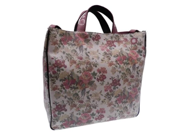 MAXI TOTE BAG ECRU COLOR FLORAL FANTASY. AIRSTONE MODEL MADE OF HAMMERED FAUX LEATHER. - Unique Pieces Paul Meccanico