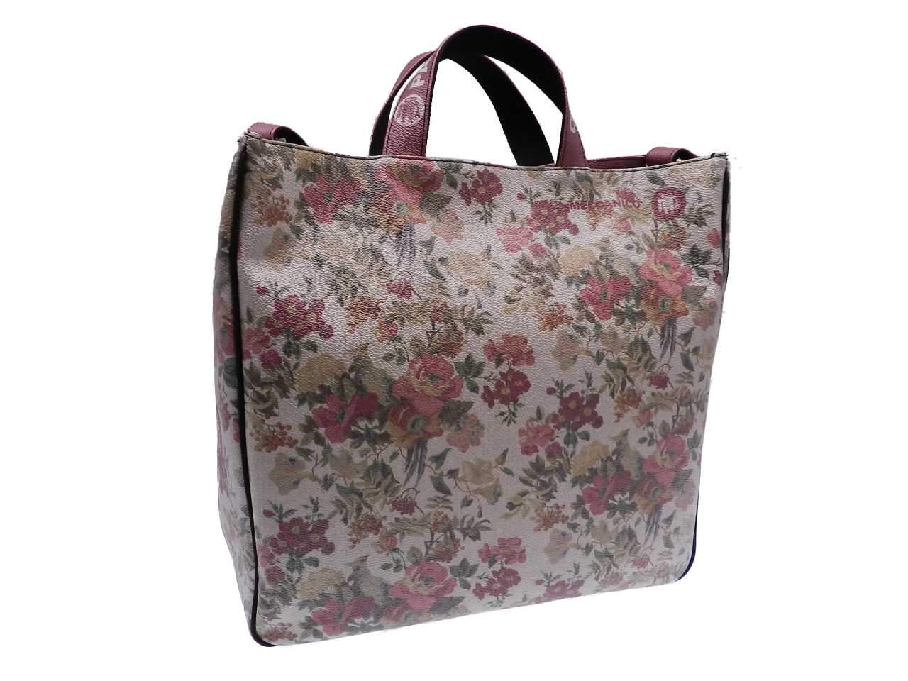 MAXI TOTE BAG ECRU COLOR FLORAL FANTASY. AIRSTONE MODEL MADE OF HAMMERED FAUX LEATHER. - Unique Pieces Paul Meccanico