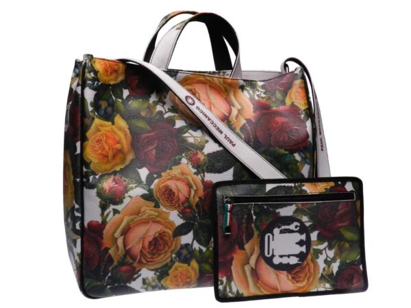 MAXI TOTE BAG FLORAL BY PAUL MECCANICO. AIRSTONE MODEL MADE OF HAMMERED FAUX LEATHER. - Unique Pieces Paul Meccanico