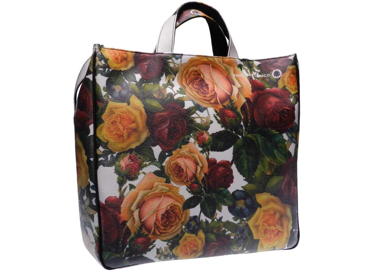 MAXI TOTE BAG FLORAL BY PAUL MECCANICO. AIRSTONE MODEL MADE OF HAMMERED FAUX LEATHER. - Unique Pieces Paul Meccanico