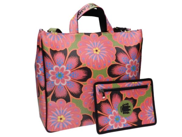MAXI MULTICOLOUR TOTE BAG WITH FLORAL FANTASY. MODEL AIRSTONE MADE OF SOFT FAUX LEATHER. - Unique Pieces Paul Meccanico