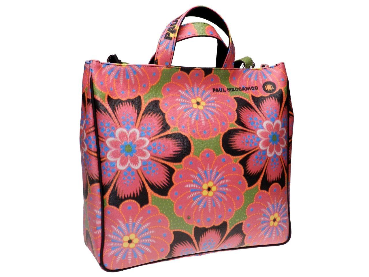MAXI MULTICOLOUR TOTE BAG WITH FLORAL FANTASY. MODEL AIRSTONE MADE OF SOFT FAUX LEATHER. - Unique Pieces Paul Meccanico