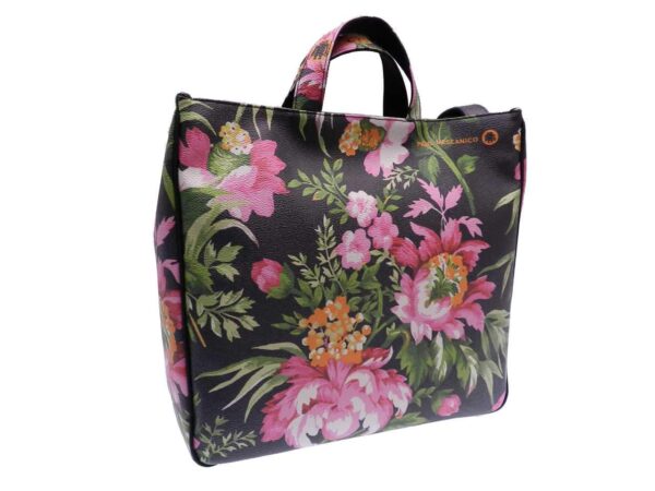 MAXI TOTE BAG FLORAL FANTASY BLACK COLOR. AIRSTONE MODEL MADE OF HAMMERED FAUX LEATHER. - Unique Pieces Paul Meccanico