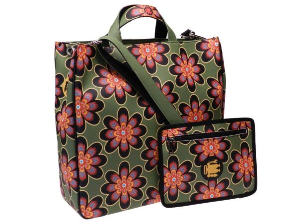 MAXI TOTE BAG GREEN COLOUR FLORAL FANTASY. AIRSTONE MODEL MADE OF SOFT SYNTHETIC LEATHER. - Unique Pieces Paul Meccanico