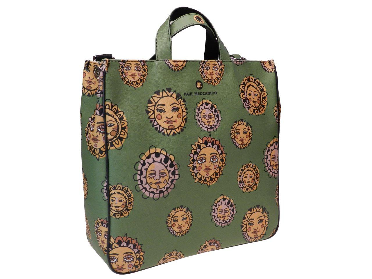 MAXI TOTE BAG GREEN WITH SUNNY PRINT. MODEL AIRSTONE MADE OF FAUX LEATHER. - Unique Pieces Paul Meccanico
