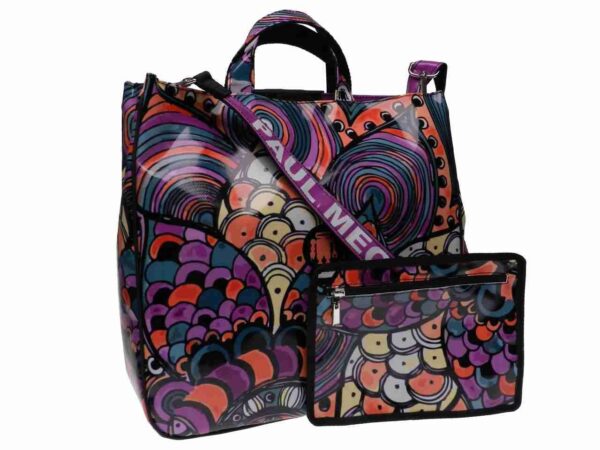 MAXI TOTE BAG MULTICOLOR ABSTRACT FANTASY. AIRSTONE MODEL MADE OF LORRY TARPAULIN. - Unique Pieces Paul Meccanico