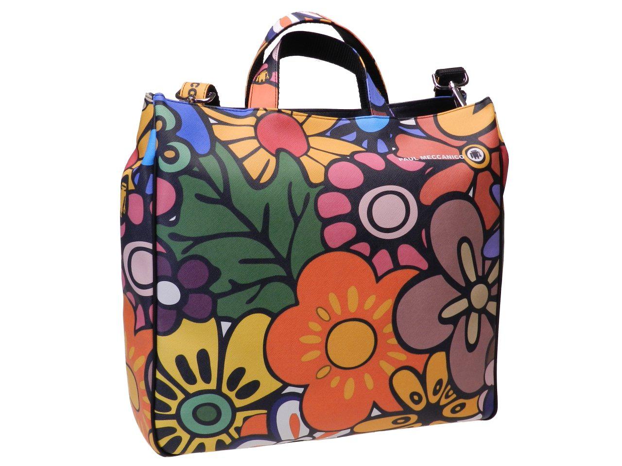 MAXI TOTE BAG MULTICOLOR FLORAL FANTASY. AIRSTONE MODEL MADE OF CRUELTY FREE LEATHER. - Unique Pieces Paul Meccanico
