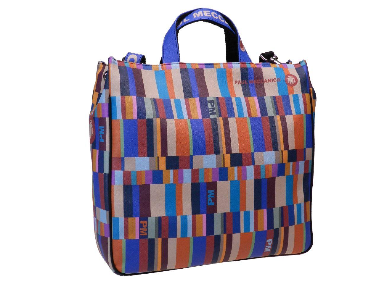 MAXI TOTE BAG MULTICOLOR GEOMETRIC FANTASY. AIRSTONE MODEL MADE OF CRUELTY FREE LEATHER. - Unique Pieces Paul Meccanico