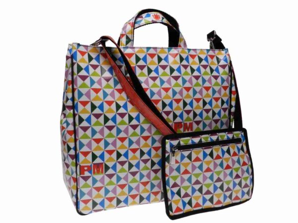 MAXI TOTE BAG MULTICOLOR GEOMETRIC FANTASY. AIRSTONE MODEL MADE OF LORRY TARPAULIN. - Unique Pieces Paul Meccanico