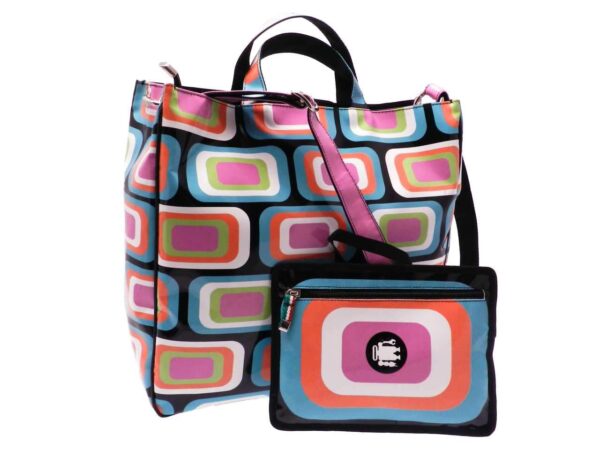 MAXI TOTE BAG MULTICOLOR WITH GEOMETRIC FANTASY. AIRSTONE MODEL MADE OF LORRY TARPAULIN. - Unique Pieces Paul Meccanico