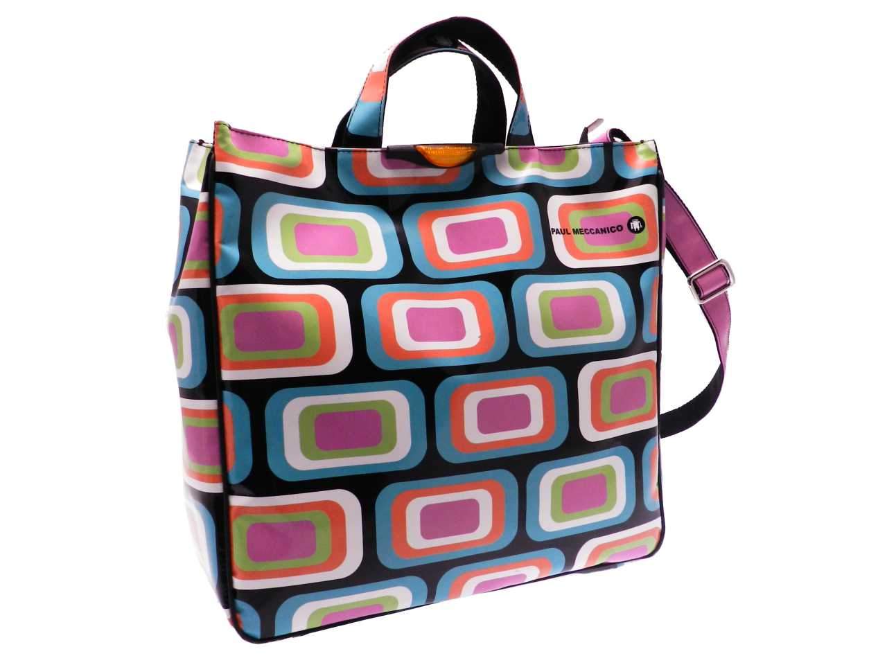 MAXI TOTE BAG MULTICOLOR WITH GEOMETRIC FANTASY. AIRSTONE MODEL MADE OF LORRY TARPAULIN. - Unique Pieces Paul Meccanico