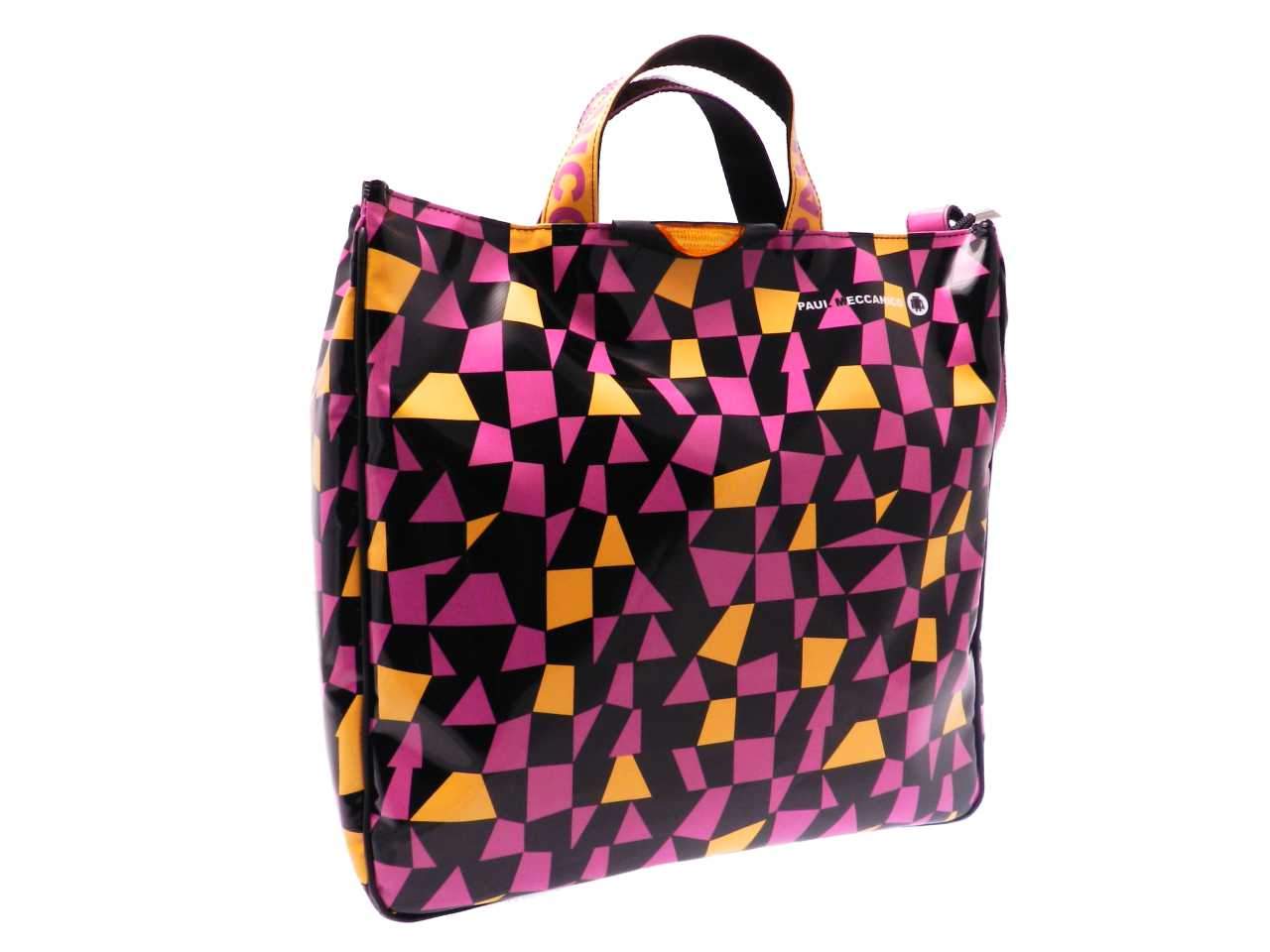 MAXI TOTE BAG OPTICAL FANTASY BLACK, YELLOW AND FUXIA COLOURS. AIRSTONE MODEL MADE OF LORRY TARPAULIN. - Unique Pieces Paul Meccanico