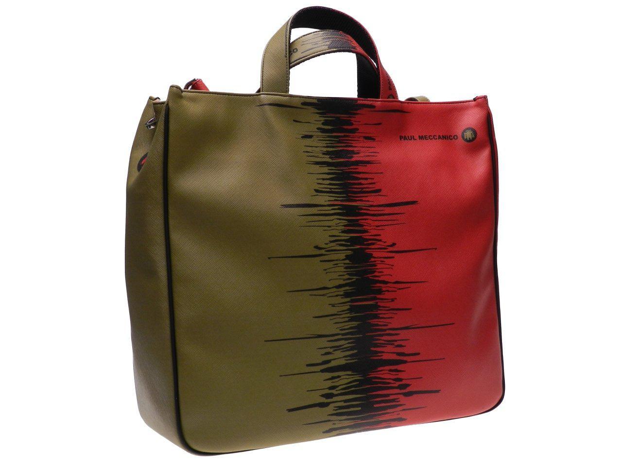 MAXI TOTE BAG RED AND DARK GREEN COLOURS. AIRSTONE MODEL MADE OF SYNTETHIC LEATHER. - Unique Pieces Paul Meccanico