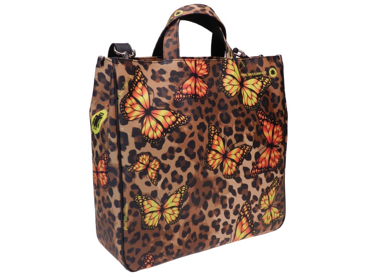 MAXI TOTE BAG SPOTTED FANTASY WITH BUTTEFLIES. AIRSTONE MODEL MADE OF SOFT SYNTHETIC LEATHER. - Unique Pieces Paul Meccanico