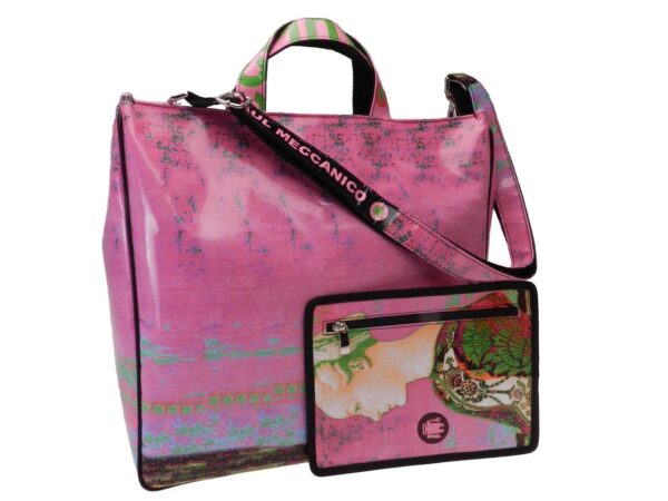 MAXI TOTE BAG WITH PAINTING "RITRATTO DI DONNA DI PROFILO" OF THE ARTIST "PIERO DEL POLLAIOLO". MODEL AIRSTONE MADE OF LORRY TARPAULIN. - Unique Pieces Paul Meccanico
