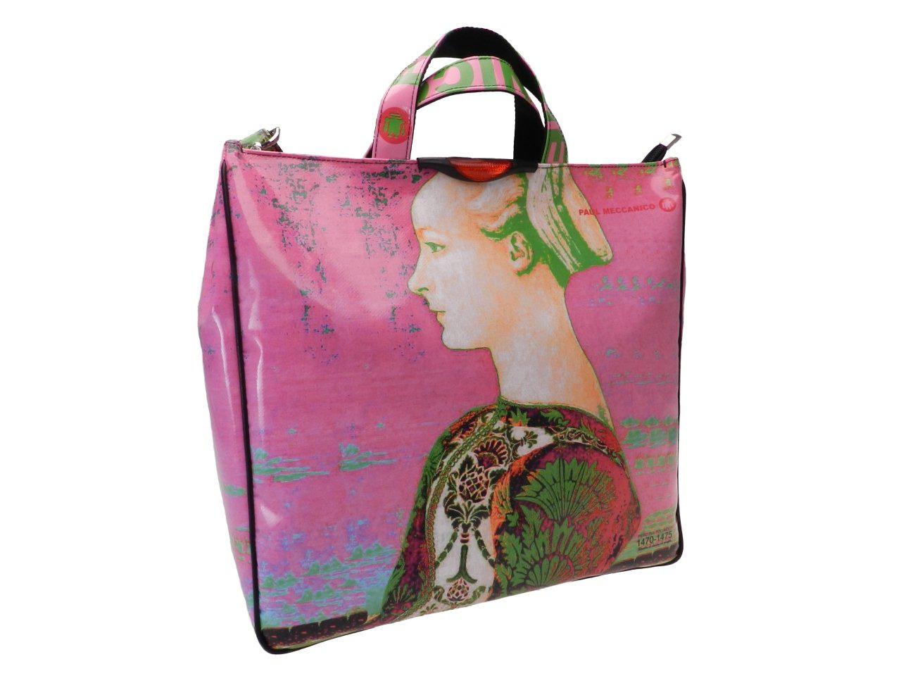 MAXI TOTE BAG WITH PAINTING "RITRATTO DI DONNA DI PROFILO" OF THE ARTIST "PIERO DEL POLLAIOLO". MODEL AIRSTONE MADE OF LORRY TARPAULIN. - Unique Pieces Paul Meccanico