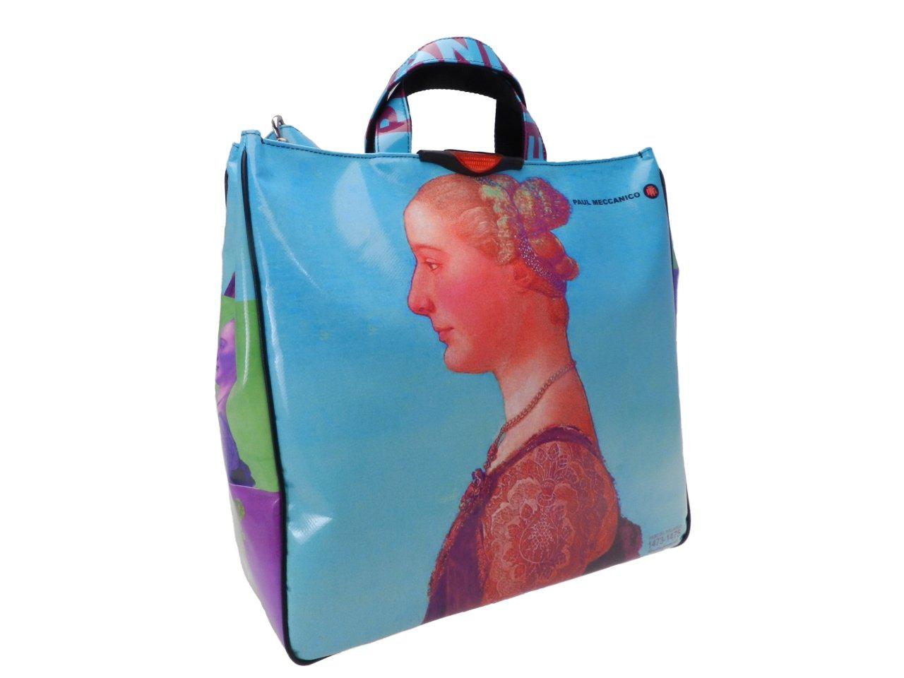 MAXI TOTE BAG WITH PAINTING "RITRATTO FEMMINILE" OF THE ARTIST "PIERO DEL POLLAIOLO". MODEL AIRSTONE MADE OF LORRY TARPAULIN. - Unique Pieces Paul Meccanico