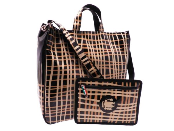 MAXI TOTE BAG WEAVING FANTASY. AIRSTONE MODEL MADE OF LORRY TARPAULIN BLACK AND BRONZE COLOURS. - Unique Pieces Paul Meccanico
