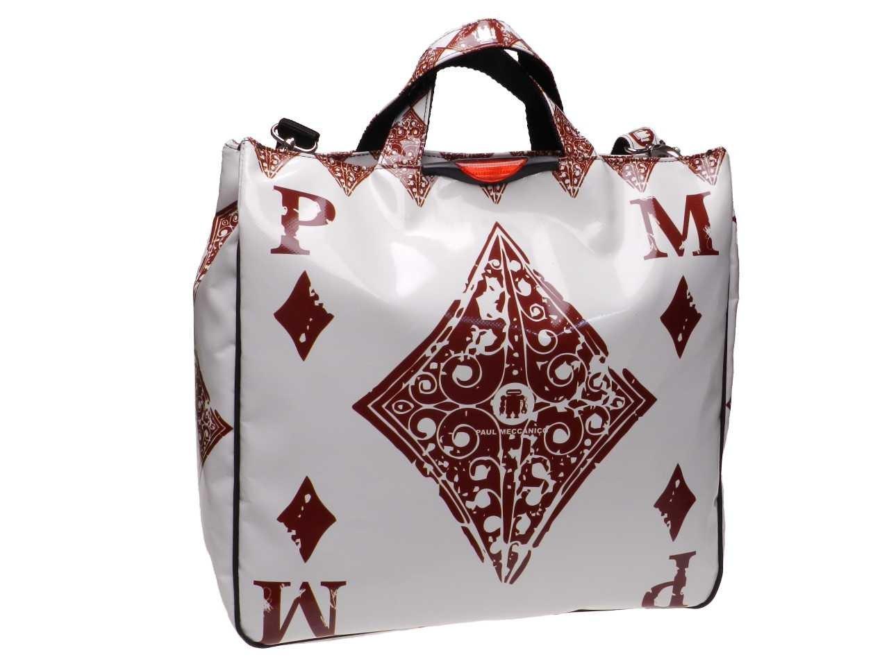 MAXI TOTE BAG WHITE COLOUR POKER FANTASY. AIRSTONE MODEL MADE OF LORRY TARPAULIN. - Unique Pieces Paul Meccanico