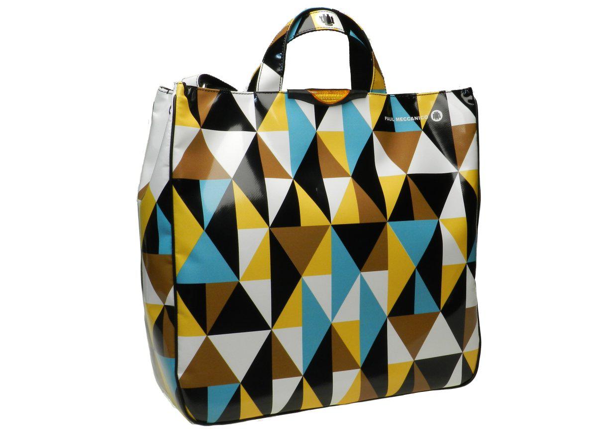 MAXI TOTE BAG WITH BLACK, WHITE AND YELLOW DIAMONDS - Paul Meccanico