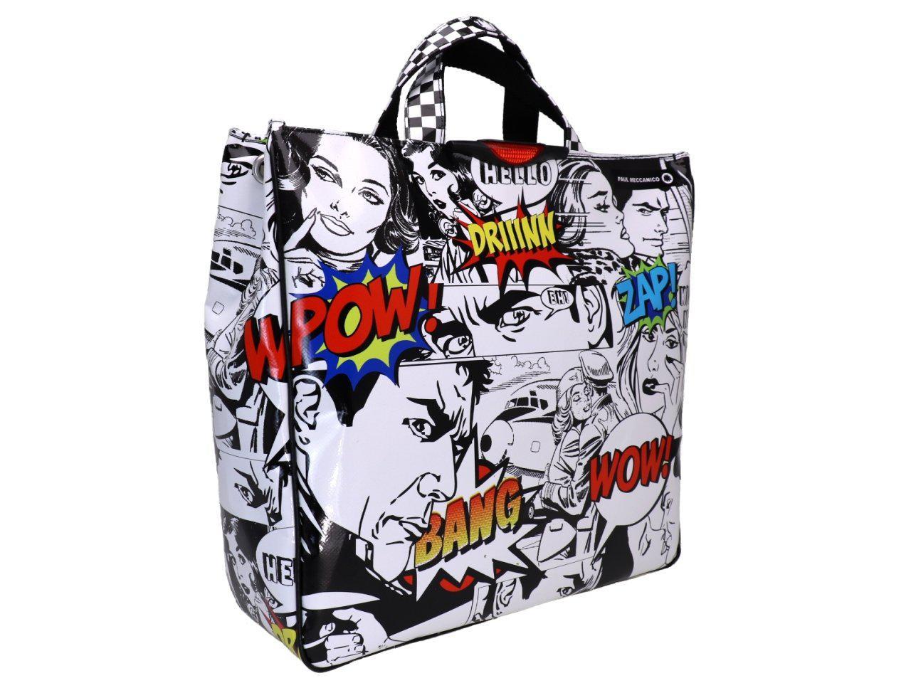 MAXI TOTE BLACK AND WHITE CARTOON STYLE. MODEL AIRSTONE MADE OF LORRY TARPAULIN. - Unique Pieces Paul Meccanico