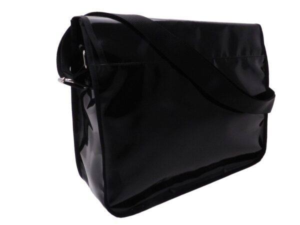 MESSENGER BAG BLACK COLOUR WITH METALLIC LOGO. SPOT MODEL MADE OF LORRY TARPAULIN. - Limited Edition Paul Meccanico