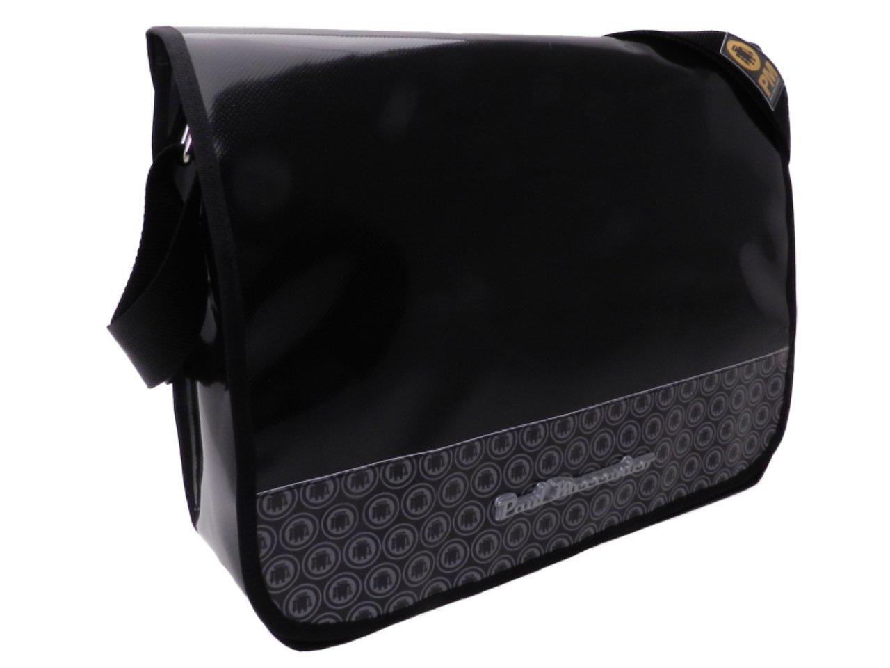 MESSENGER BAG BLACK COLOUR WITH METALLIC LOGO. SPOT MODEL MADE OF LORRY TARPAULIN. - Limited Edition Paul Meccanico