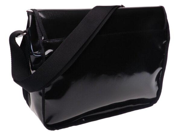 MESSENGER BAG BLACK COLOUR WITH METALLIC LOGO. SPOT MODEL XL (BROADNESS + 5 CM.) MADE OF LORRY TARPAULIN. - Limited Edition Paul Meccanico