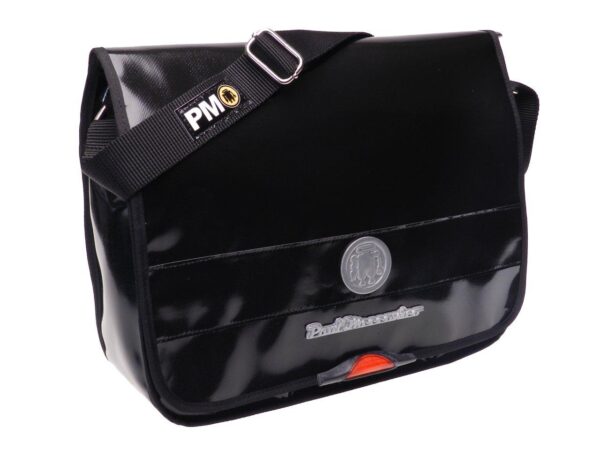 MESSENGER BAG BLACK COLOUR WITH METALLIC LOGO. SPOT MODEL XL (BROADNESS + 5 CM.) MADE OF LORRY TARPAULIN. - Limited Edition Paul Meccanico