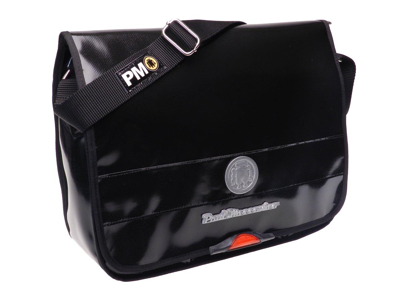 MESSENGER BAG BLACK COLOUR WITH METALLIC LOGO. SPOT MODEL XL (BROADNESS + 5 CM.) MADE OF LORRY TARPAULIN. - Limited Edition Paul Meccanico