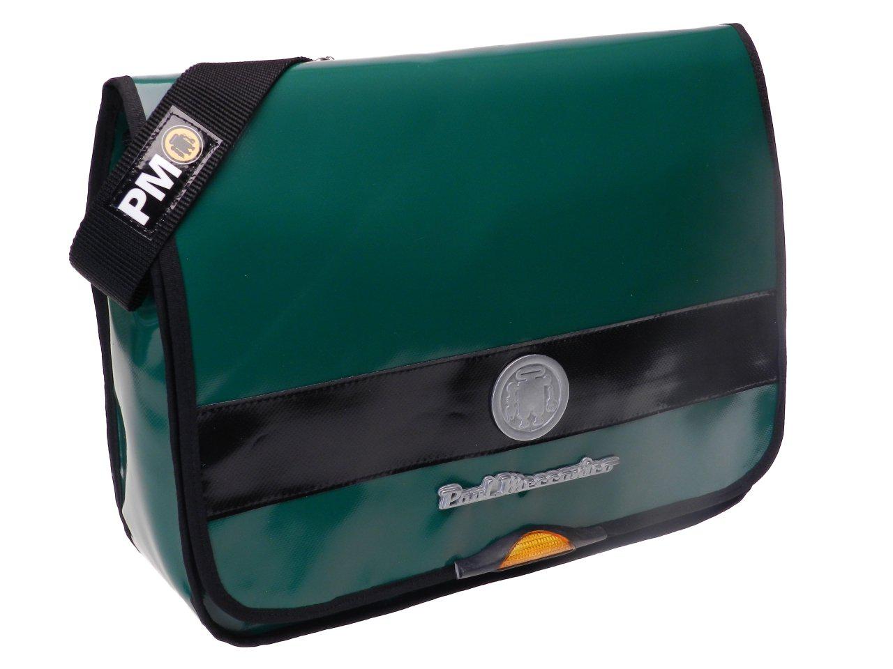 MESSENGER BAG DARK GREEN COLOUR WITH METALLIC LOGO. SPOT MODEL XL (BROADNESS + 5 CM.) MADE OF LORRY TARPAULIN. - Limited Edition Paul Meccanico