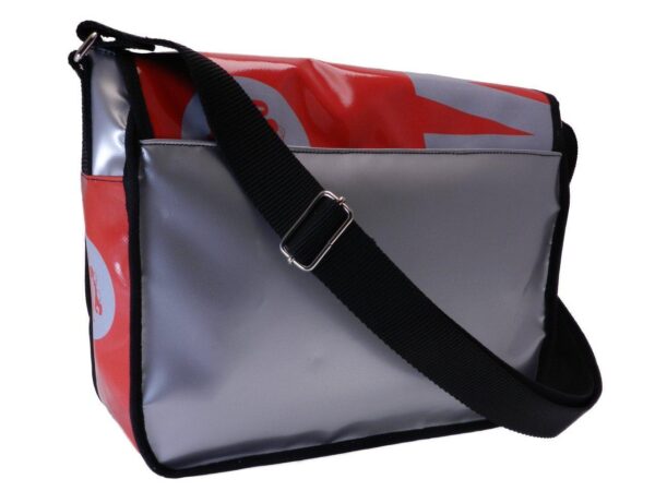 MESSENGER BAG RED AND SILVER COLOURS. SPOT MODEL MADE OF LORRY TARPAULIN. - Limited Edition Paul Meccanico