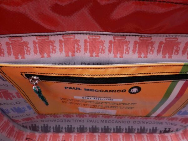 MESSENGER BAG RED AND SILVER COLOURS. SPOT MODEL MADE OF LORRY TARPAULIN. - Limited Edition Paul Meccanico