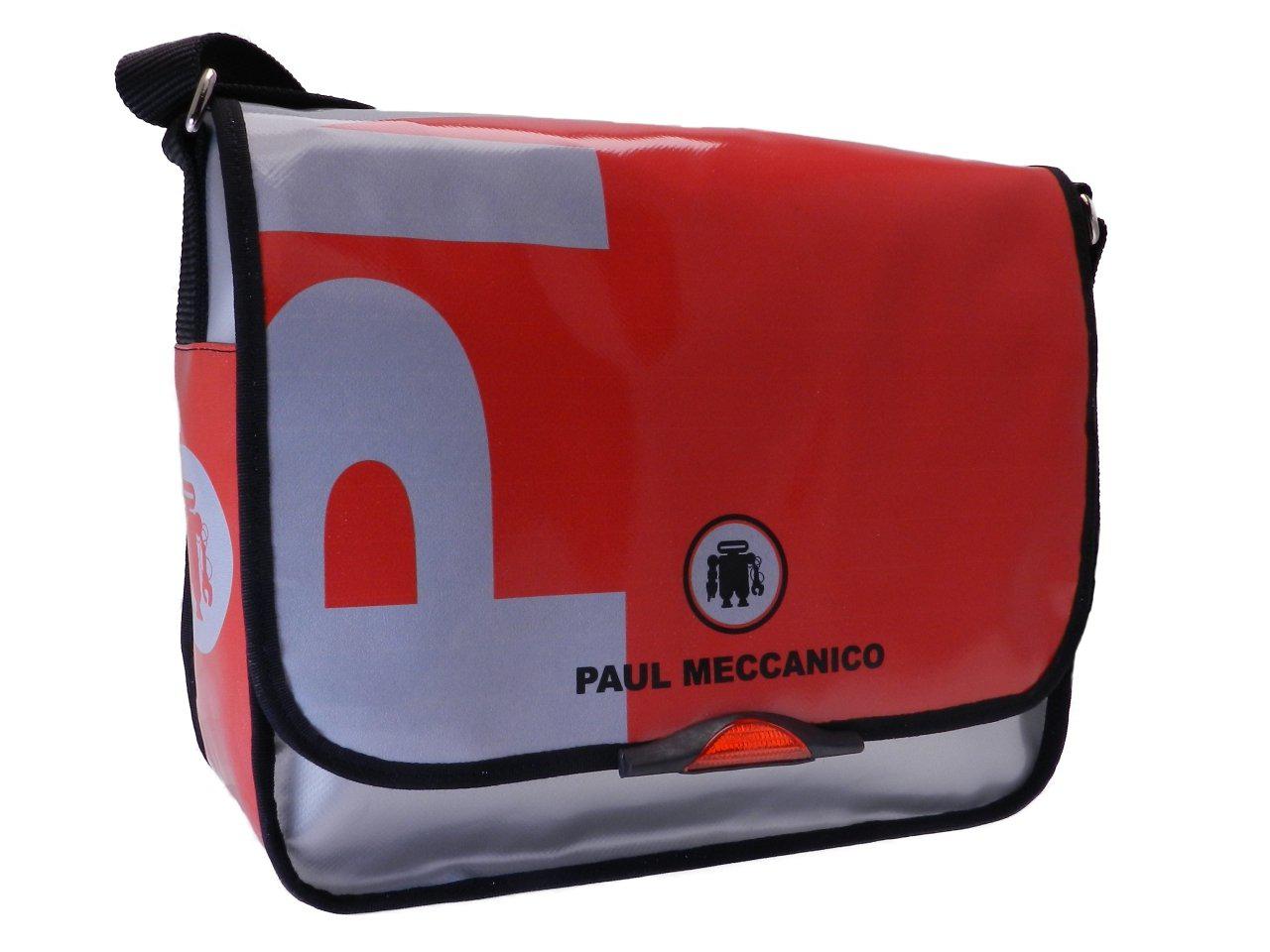 MESSENGER BAG RED AND SILVER COLOURS. SPOT MODEL MADE OF LORRY TARPAULIN. - Limited Edition Paul Meccanico