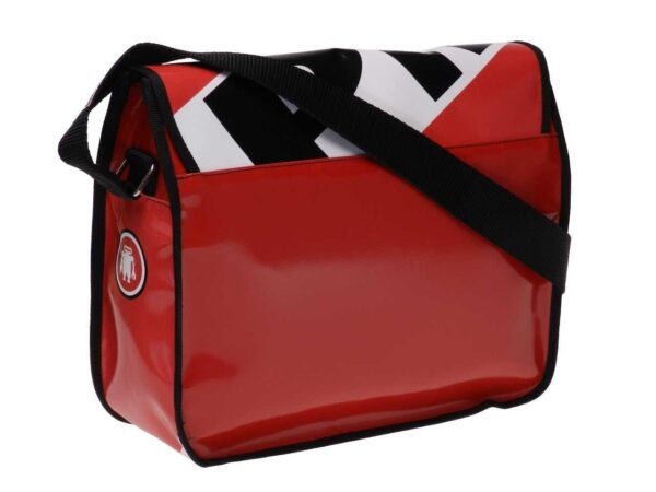 MESSENGER BAG RED, WHITE AND BLACK COLOURS. SPOT MODEL MADE OF LORRY TARPAULIN. - Limited Edition Paul Meccanico