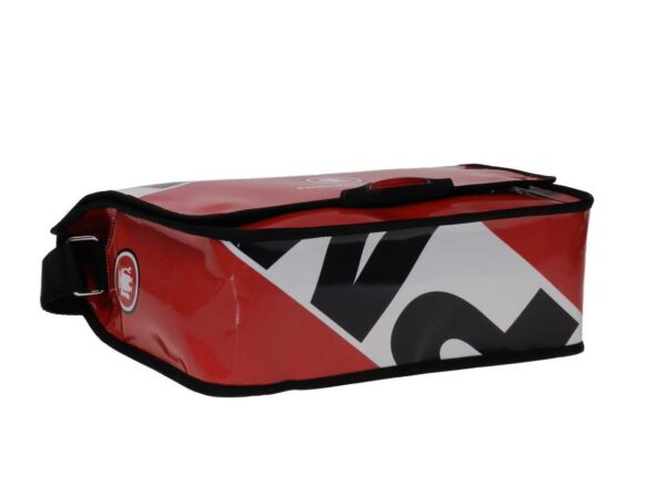 MESSENGER BAG RED, WHITE AND BLACK COLOURS. SPOT MODEL MADE OF LORRY TARPAULIN. - Limited Edition Paul Meccanico