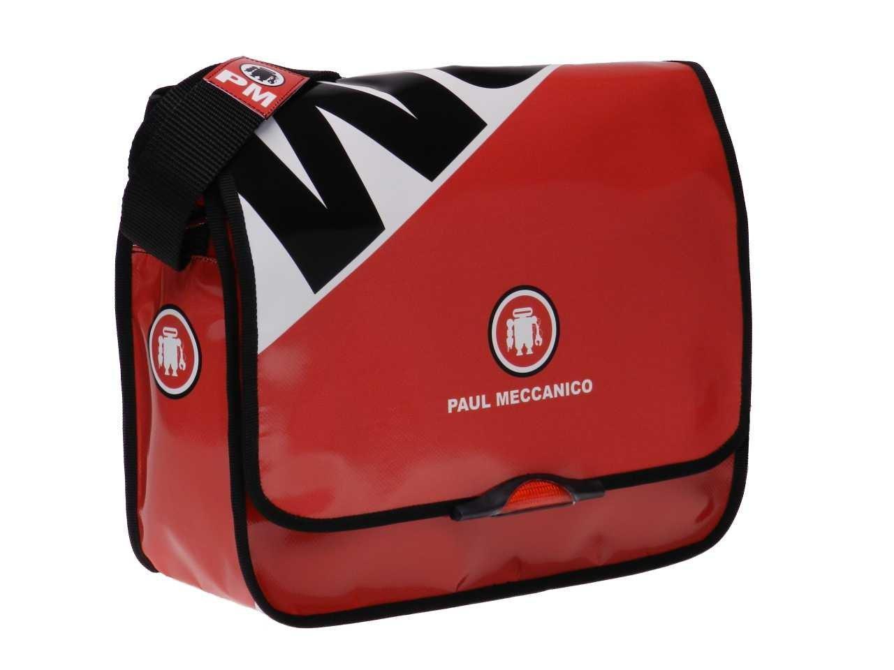 MESSENGER BAG RED, WHITE AND BLACK COLOURS. SPOT MODEL MADE OF LORRY TARPAULIN. - Limited Edition Paul Meccanico