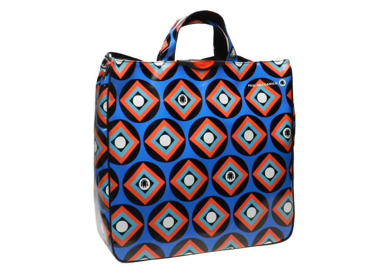 MID BLUE MAXI TOTE BAG WITH CIRCLES AND DIAMONDS PATTERN - Paul Meccanico