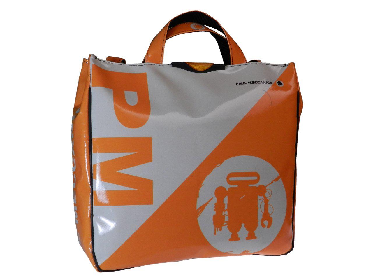 ORANGE AND BEIGE TOTE BAG. AIRSTONE MODEL MADE OF LORRY TARPAULIN. - Unique Pieces Paul Meccanico