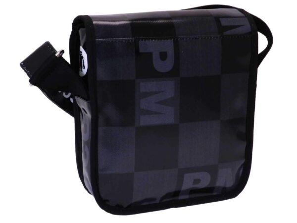 ORGANIZER SHOULDER BAG BLACK AND DARK GREY COLOURS. MIPOK MODEL MADE OF LORRY TARPAULIN. - Unique Pieces Paul Meccanico