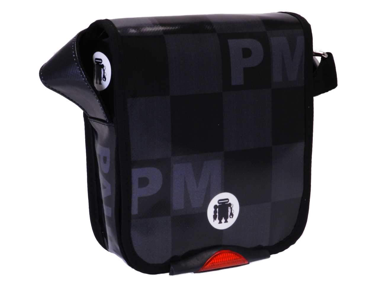 ORGANIZER SHOULDER BAG BLACK AND DARK GREY COLOURS. MIPOK MODEL MADE OF LORRY TARPAULIN. - Unique Pieces Paul Meccanico