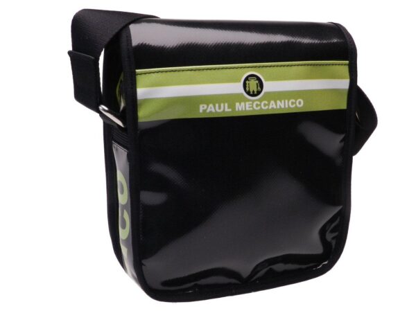 ORGANIZER SHOULDER BAG BLACK AND GREEN COLOURS. MODEL MIPOK MADE OF LORRY TARPAULIN. - Unique Pieces Paul Meccanico