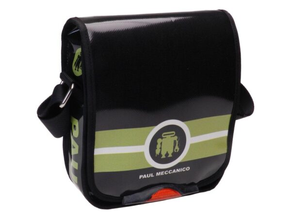 ORGANIZER SHOULDER BAG BLACK AND GREEN COLOURS. MODEL MIPOK MADE OF LORRY TARPAULIN. - Unique Pieces Paul Meccanico