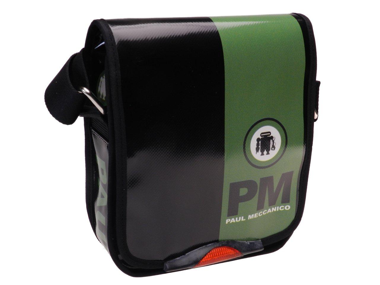 ORGANIZER SHOULDER BAG BLACK AND GREEN COLOURS. MODEL MIPOK MADE OF LORRY TARPAULIN. - Unique Pieces Paul Meccanico