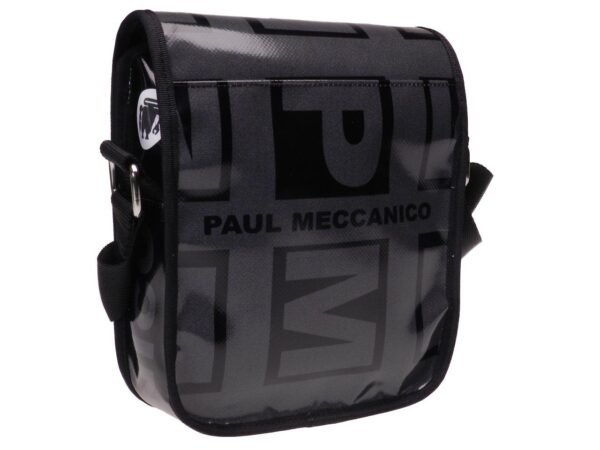 ORGANIZER SHOULDER BAG BLACK AND GREY COLOURS LETTERING FANTASY. MODEL MIPOK MADE OF LORRY TARPAULIN. - Unique Pieces Paul Meccanico