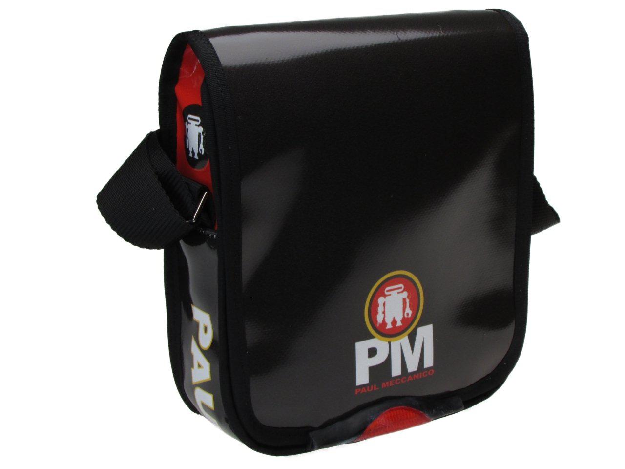 ORGANIZER SHOULDER BAG BLACK AND RED COLOURS. MODEL MIPOK MADE OF LORRY TARPAULIN. - Unique Pieces Paul Meccanico