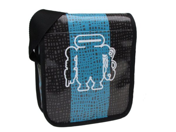 ORGANIZER SHOULDER BAG BLACK AND TURQUOISE COLOURS. MODEL MIPOK MADE OF LORRY TARPAULIN. - Unique Pieces Paul Meccanico