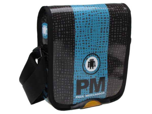 ORGANIZER SHOULDER BAG BLACK AND TURQUOISE COLOURS. MODEL MIPOK MADE OF LORRY TARPAULIN. - Unique Pieces Paul Meccanico
